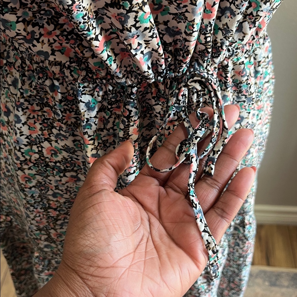 GAP Womens Floral Pattern Sleeveless Split Neck Mini Dress Ruffle Sz L Casual - Picture 8 of 10